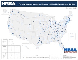 Preview Map of FY24 Awarded Grants - Bureau of Health Workforce (BHW)
